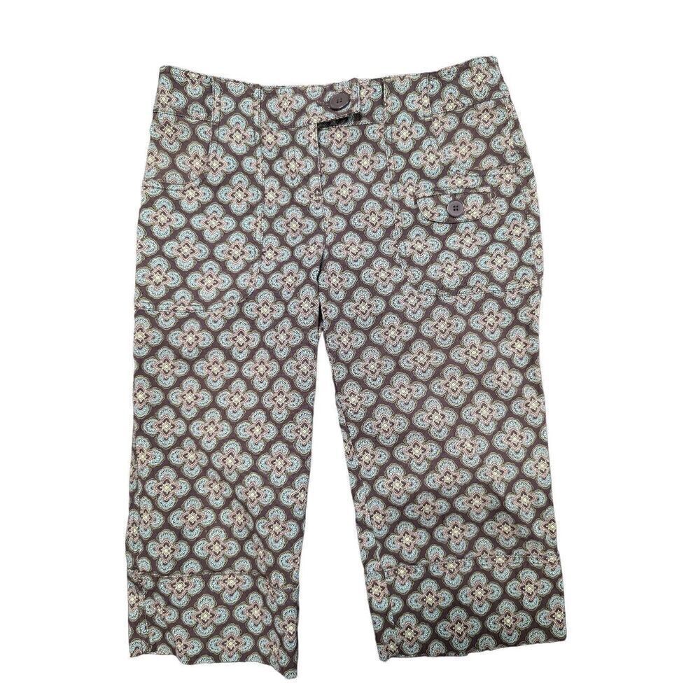 Ann Taylor Loft Women's Petite Brown Floral Cotton Mid Rise Capri Pants Size 2P